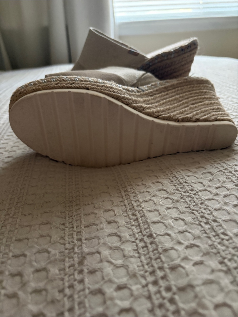 TOMS Beige Canvas Espadrille Slide Sandals - Picture 5 of 6